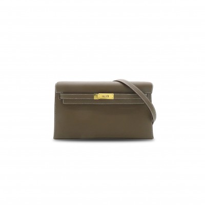 HERMÈS MASTER MADAME CALF LEATHER KELLY ELAN ETOUPE ELEPHANT GREY GOLD BUCKLE (27.5*15*5cm) 